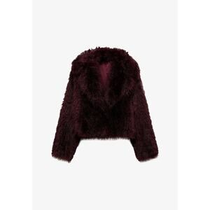 Mango Fur Jacket With Lapels - L - Burgundy